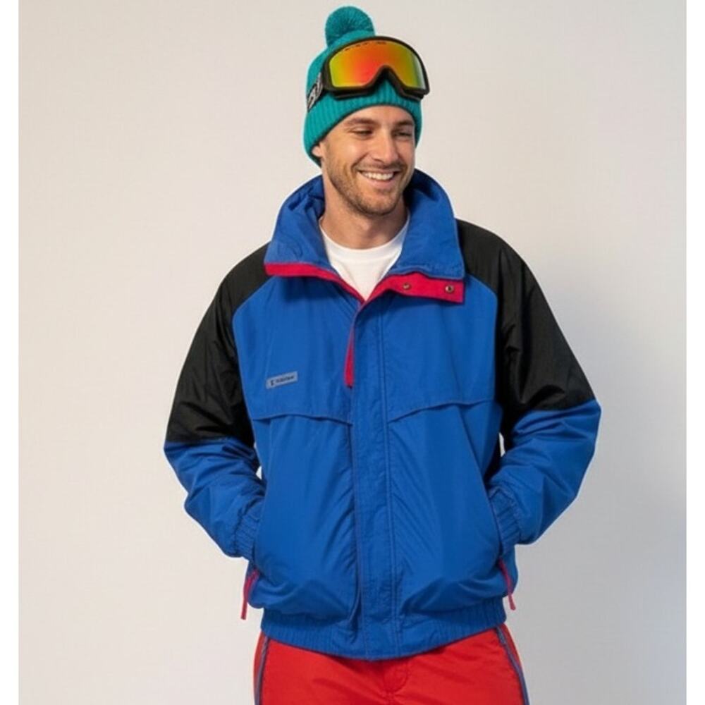 Vtg 90s Columbia Powder Keg Ski Jacket Shell Blue Black Men's L Radial Sleeve